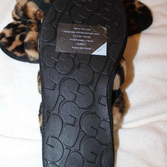 NIB UGG WOMEN'S PANTHER PRINT FUR SLIDE SLIPPER SANDALS BLACK BROWN - Picture 5 of 6